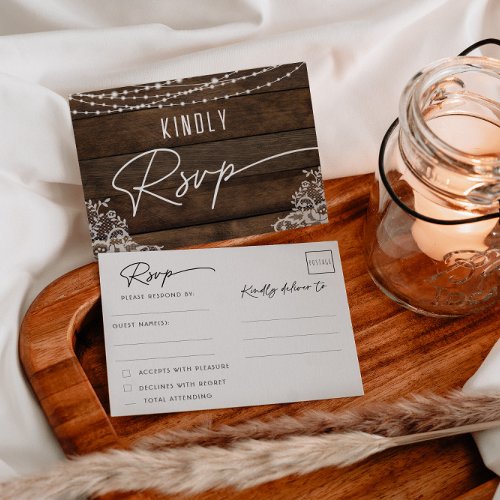 Rustic Wood Lace Wedding RSVP Save The Date