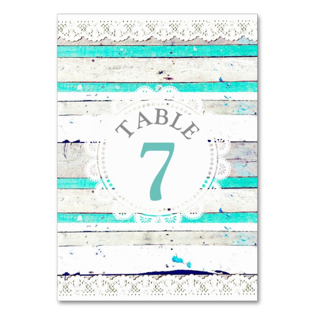 Rustic Wood & Lace Wedding Table Number Card (Front)