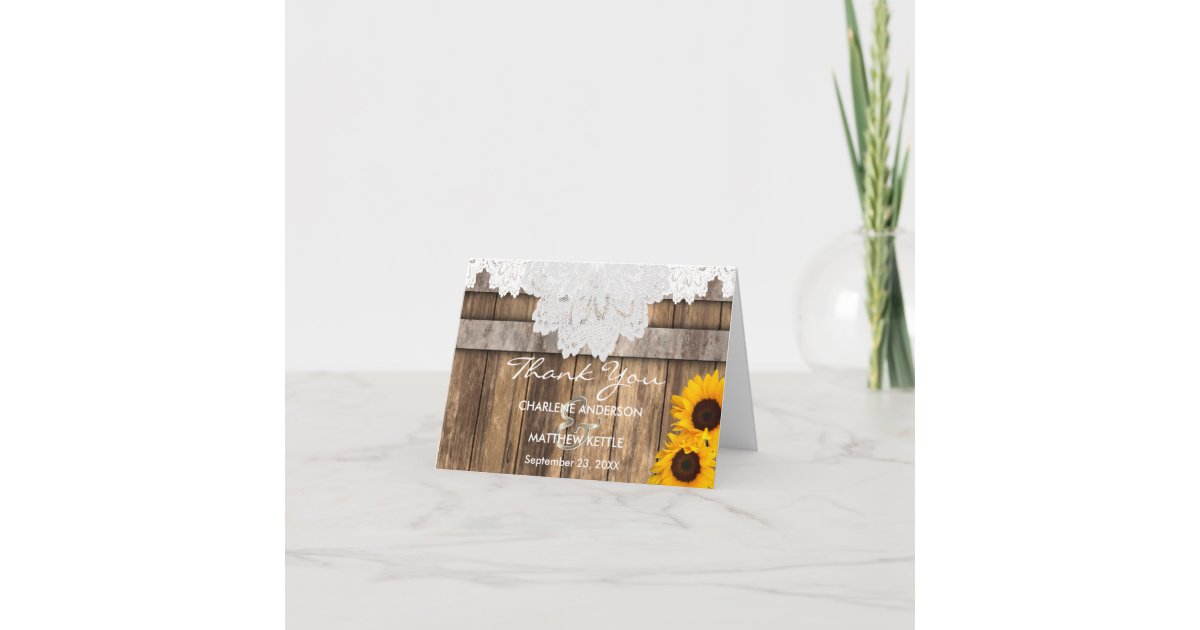 Rustic Wood & Lace Wedding - Thank You Card | Zazzle