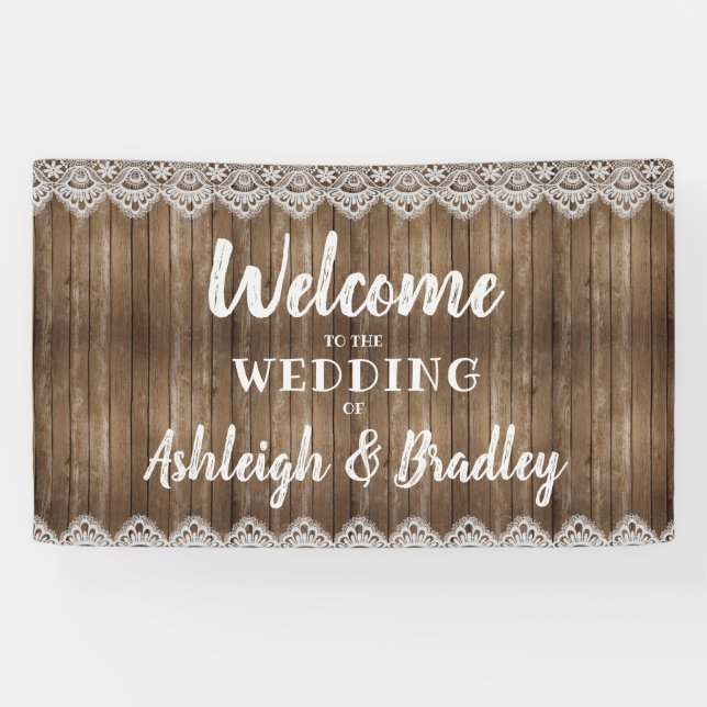 Rustic Wood Lace Wedding Welcome Banner (Horizontal)