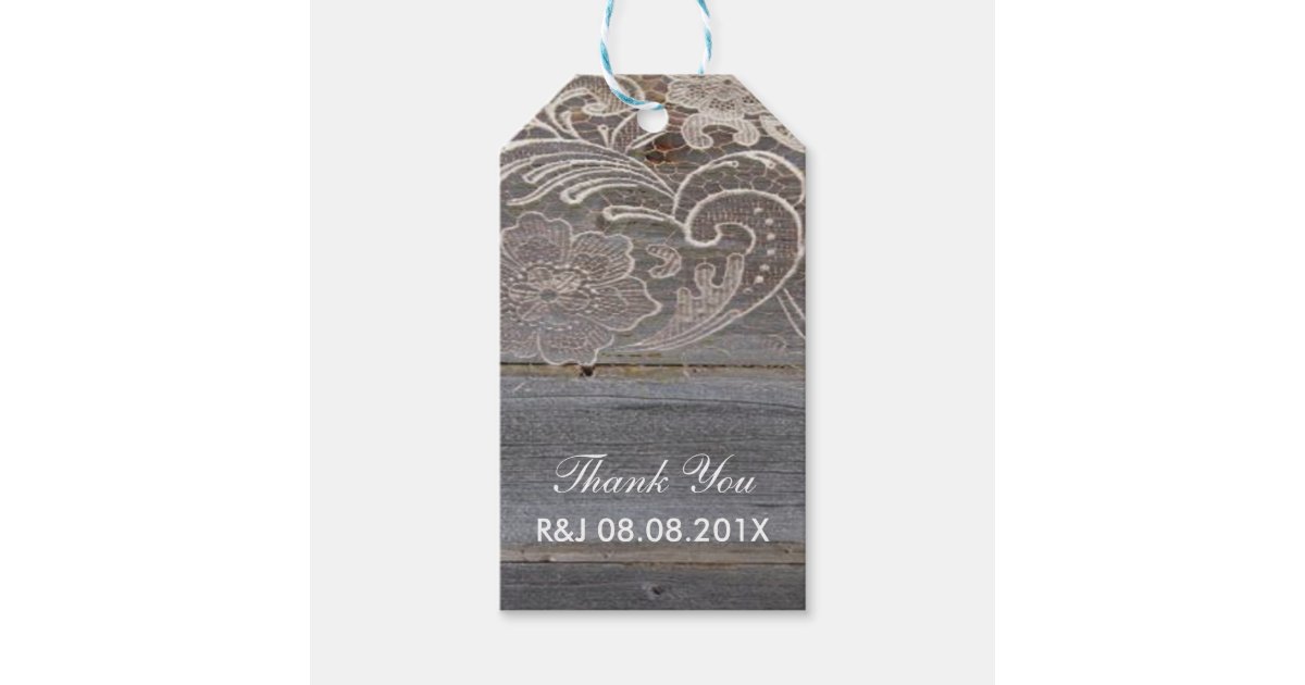 rustic wood lace western country wedding favor gift tags | Zazzle