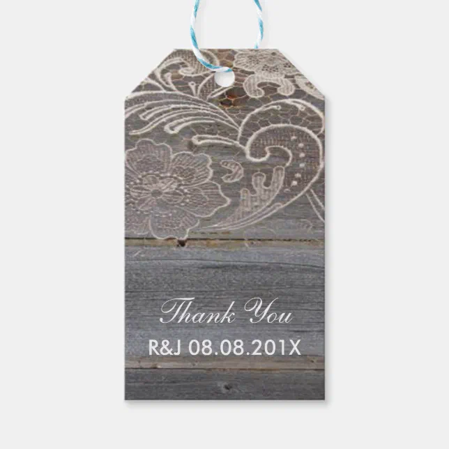 rustic wood lace western country wedding favor gift tags | Zazzle