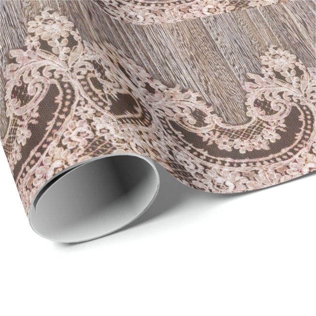 Rustic wood lace western country wedding favor wrapping paper (Roll Corner)