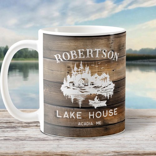 Rustic Wood Lake House Family Name  Coffee Mug