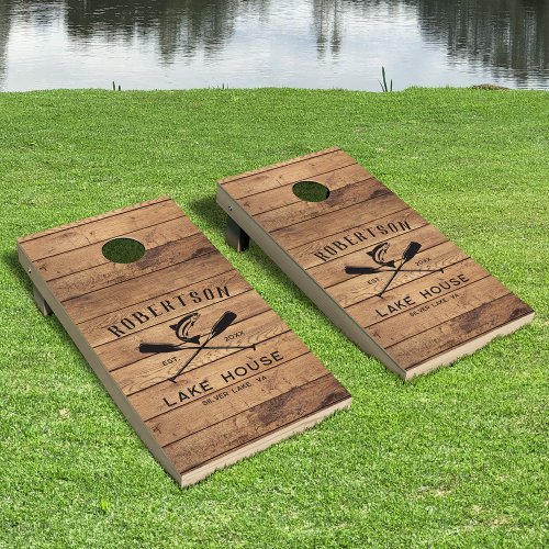 Rustic Wood Lake House Family Name 