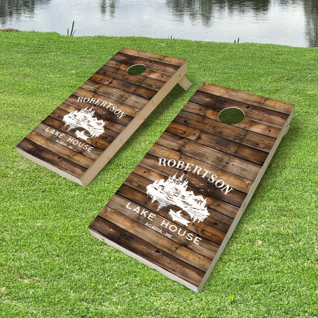 Rustic Wood Lake House Family Name Cornhole Set (Creator Uploaded)
