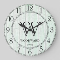 Rustic Wood Lake House Family Name  Large Clock