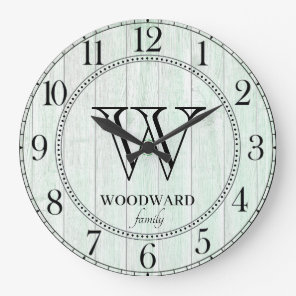 Rustic Wood Lake House Family Name  Large Clock