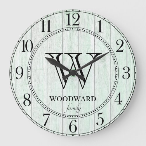 Rustic Wood Lake House Family Name  Large Clock