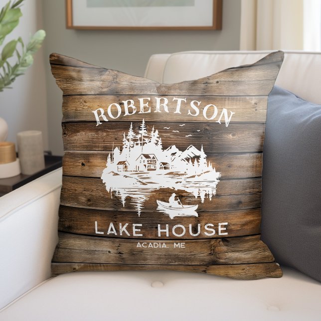 Rustic Wood Lake House Family Name  Throw Pillow (Creator Uploaded)
