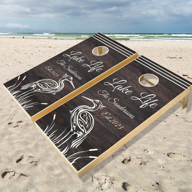 Rustic Wood Lake Life White Herons Bird  Cornhole Set (Creator Uploaded)