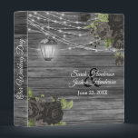 Rustic Wood, Lantern & Black Flowers 3 Ring Binder<br><div class="desc">Wedding Photo Album or Planner featured in a rustic wood background with beautiful black rose flowers, a glowing lantern and trendy string lights ready for you to personalize. ⭐This Product is 100% Customizable. Graphics and / or text can be added, deleted, moved, resized, changed around, rotated, etc... 99% of my...</div>