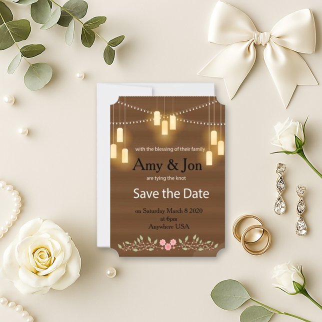 Rustic Wood Lantern Boho Wedding Save The Date (Creator Uploaded)