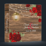 Rustic Wood, Lantern & Dark Red Flowers 3 Ring Binder<br><div class="desc">Wedding Photo Album or Planner featured in a rustic wood background with beautiful dark red rose and tulip flowers, a glowing lantern and trendy string lights ready for you to personalize. ⭐This Product is 100% Customizable. *****Click on CUSTOMIZE BUTTON to add, delete, move, resize, changed around, rotate, etc... any of...</div>