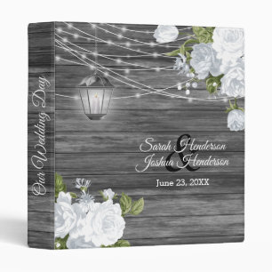 Rustic Wood, Lantern & White Flower 3 Ring Binder