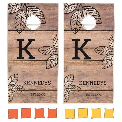 Rustic Wood Last Name Family Monogram Farmhouse Cornhole Set