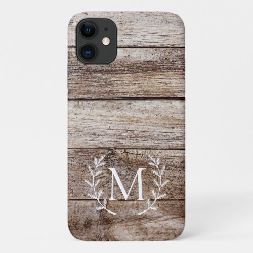 Rustic Wood Laurel Custom Monogrammed iPhone Case