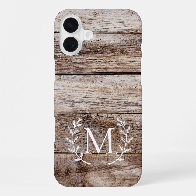 Rustic Wood Laurel Custom Monogrammed iPhone Case (Back)