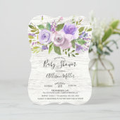 Rustic Wood Lavender Floral Baby Shower Invitation (Standing Front)