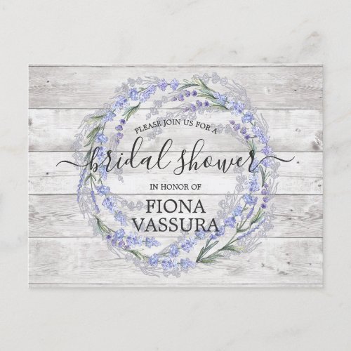 Rustic Wood Lavender Floral Bridal Shower Invitation Postcard