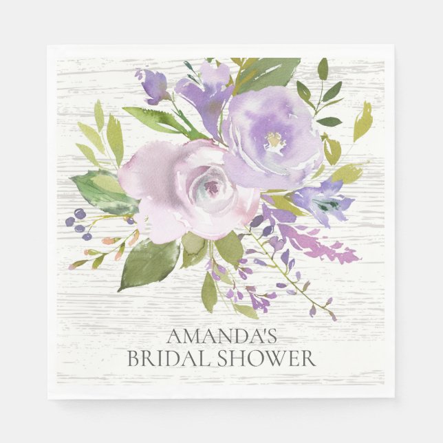 Rustic Wood Lavender Floral Shower Paper Napkins (Front)