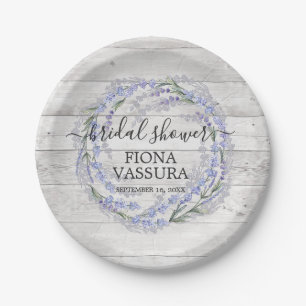 Rustic Wood Lavender Floral Wreath Baby Shower Paper Plates