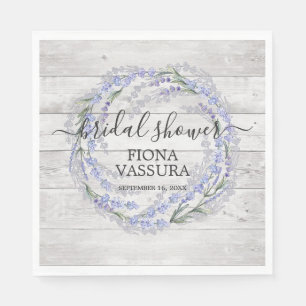 Rustic Wood Lavender Floral Wreath Bridal Shower Napkins