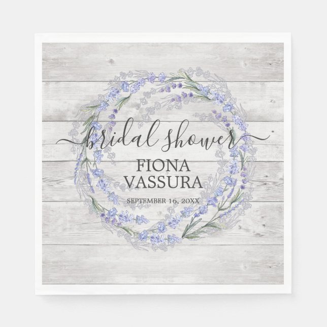 Rustic Wood Lavender Floral Wreath Bridal Shower Napkins (Front)