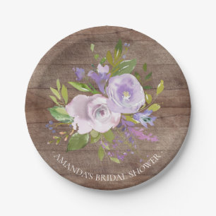 Rustic Wood Lavender Flowers Shower 7" Plate