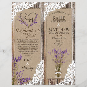 Rustic Wood Lavender Lace Floral Program Card