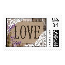 Rustic Wood Lavender Lace Love Wedding Stamp