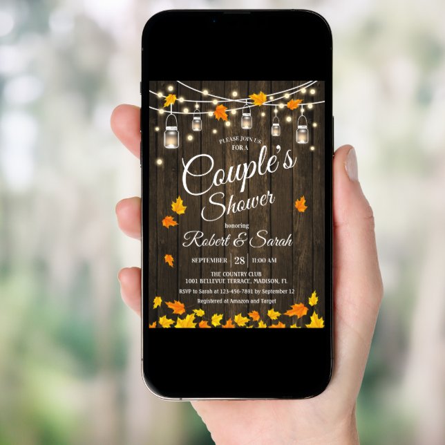 Rustic Wood Leaves Couple's Shower Invitation (Front Digital)