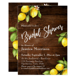 Rustic Wood & Lemons Bridal Shower Typography Invitation