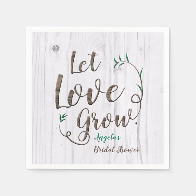 Rustic Wood Let Love Grow Bridal Shower Napkins (Front)