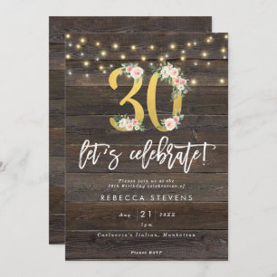 rustic wood let's celebrate 30th birthday invitation
