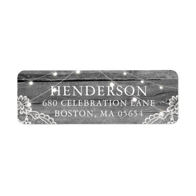 Rustic Wood Light Lace Wedding Address Label (Front)