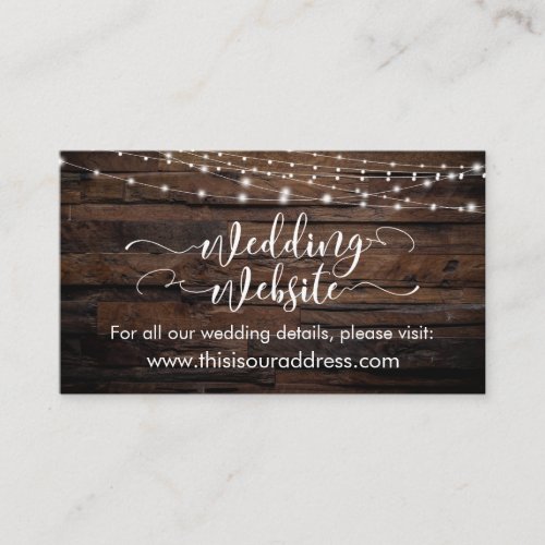 Rustic Wood  Light String Wedding Website Card