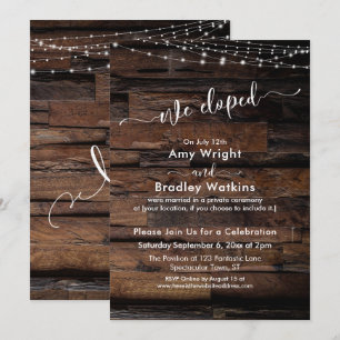 Rustic Wood Light Strings We Eloped Reception-Only Invitation