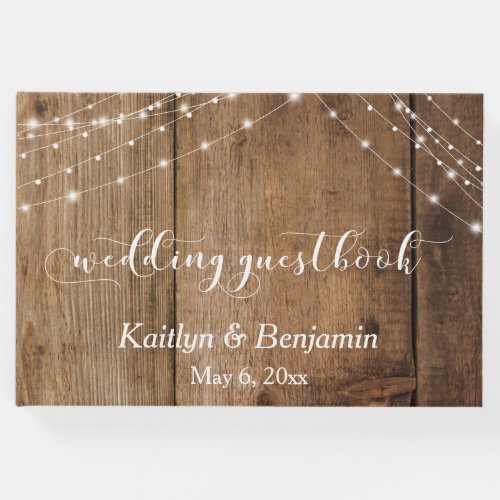 Rustic Wood  Light Strings Wedding Guest Book