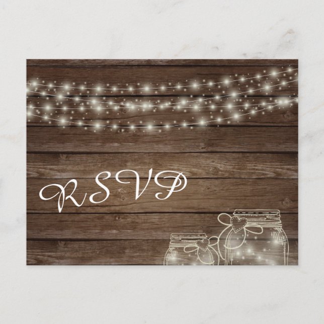 Rustic Wood Lights and Mason Jars Postcard (Front)