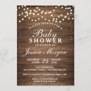 Rustic Wood & Lights Baby Shower Invitation