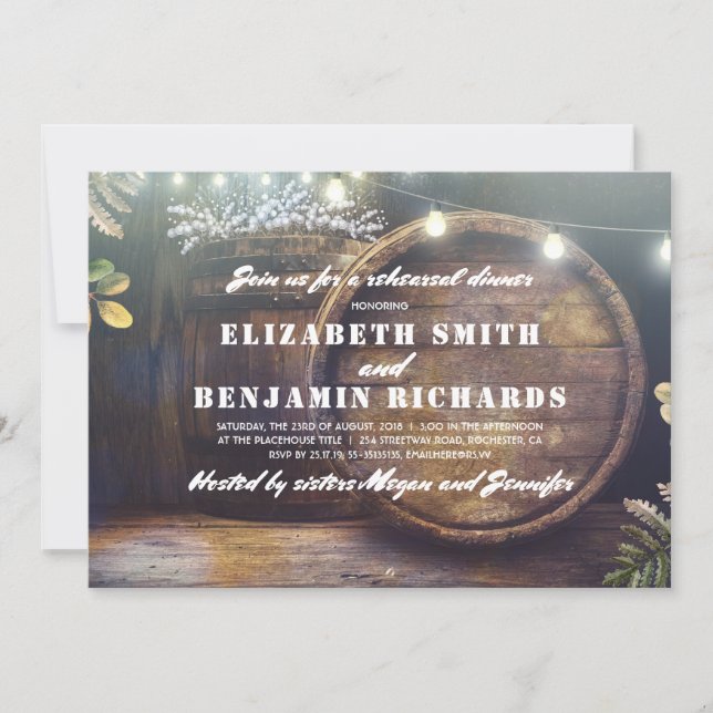 Rustic Wood Lights Baby's Breath Rehearsal Dinner Invitation (Front)