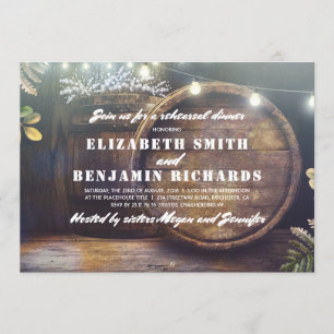 Rustic Wood Lights Baby's Breath Rehearsal Dinner Invitation