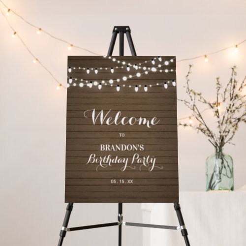 Rustic Wood  Lights Birthday Party Welcome Sign