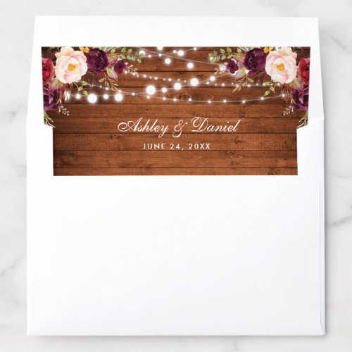 Rustic Wood Lights Burgundy Floral Wedding Envelope Liner