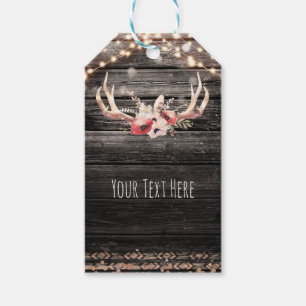 Rustic Wood & Lights Floral Antlers Boho Chic Gift Tags