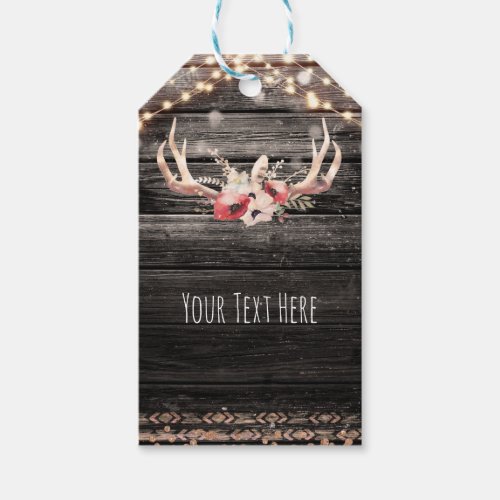 Rustic Wood  Lights Floral Antlers Boho Chic Gift Tags