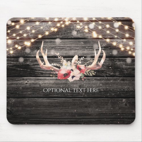 Rustic Wood  Lights Floral Antlers Boho Chic Glam Mouse Pad