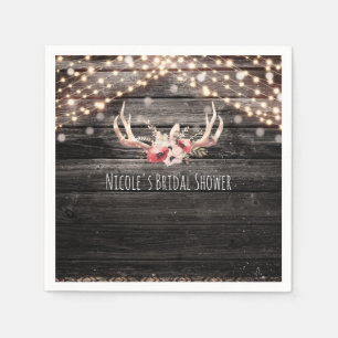 Rustic Wood & Lights Floral Antlers Boho Chic Glam Napkins