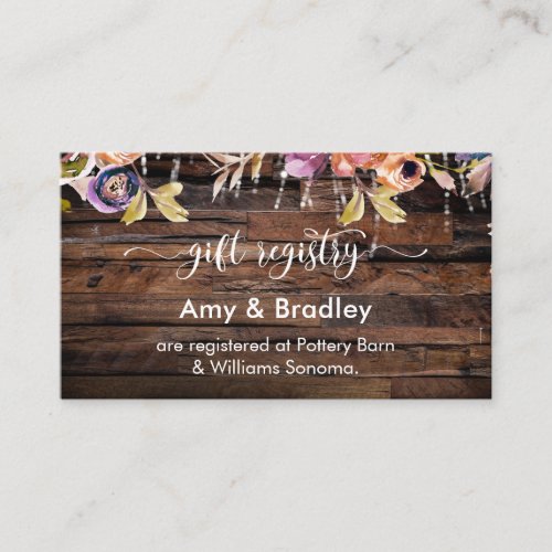 Rustic Wood Lights  Flowers Wedding Gift Registry Enclosure Card